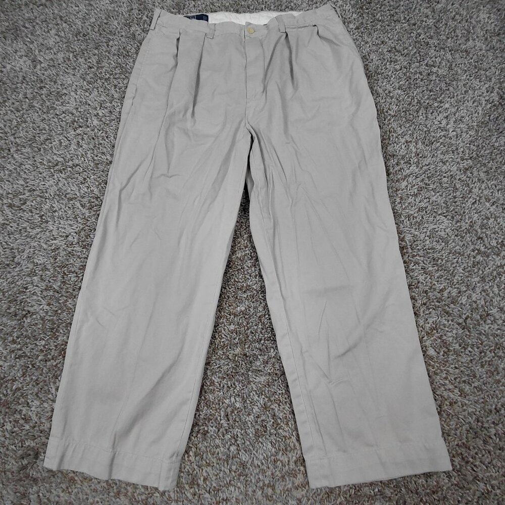 Vintage Polo Ralph Lauren Andrew Pants Mens 36x29 Fits 34x26 Pleated Chino Khaki